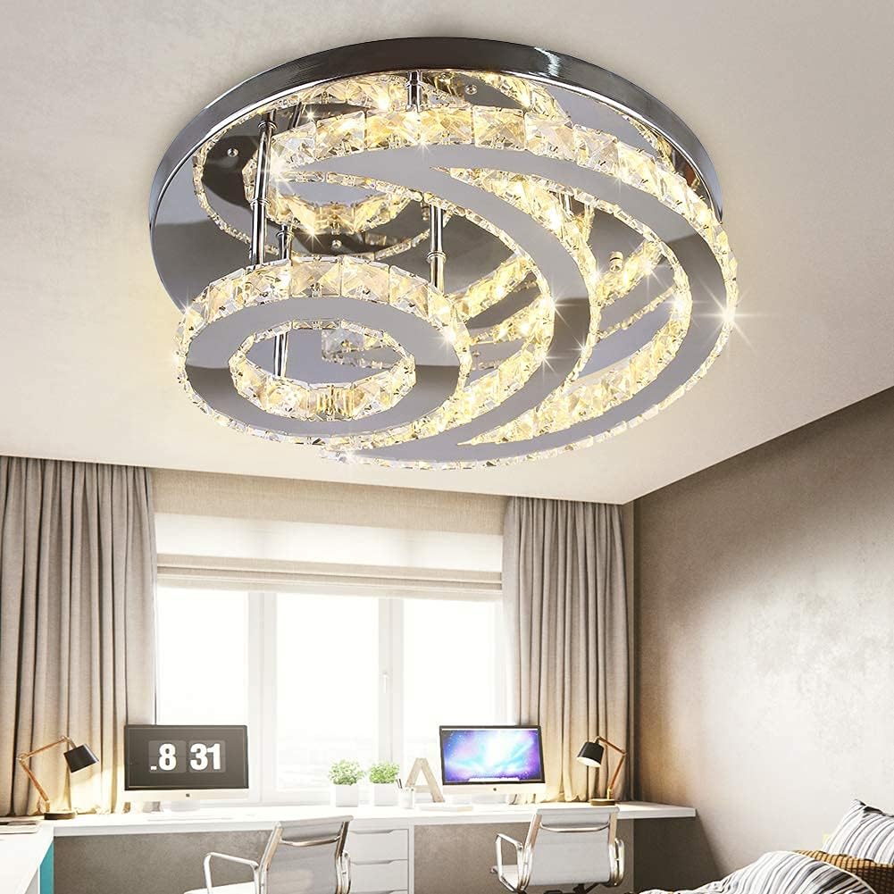 Blасk Frіdау - 40% оƒƒ 3-Color in 1 LED Dimmable Crystal Chandelier Lighting, Modern Flush Mount Moon Ceiling Light Fixture Adjustable Stainless Steel Pendant Lamp for Living Room Dining Room Bedroom