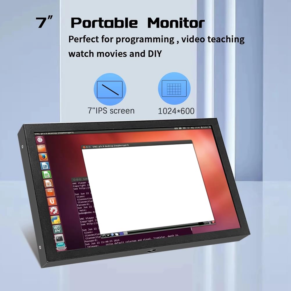 7-Portabler Bildschirm VGA AV-Eingang DC Typ C Stromversorgung IPS LCD 1024x600