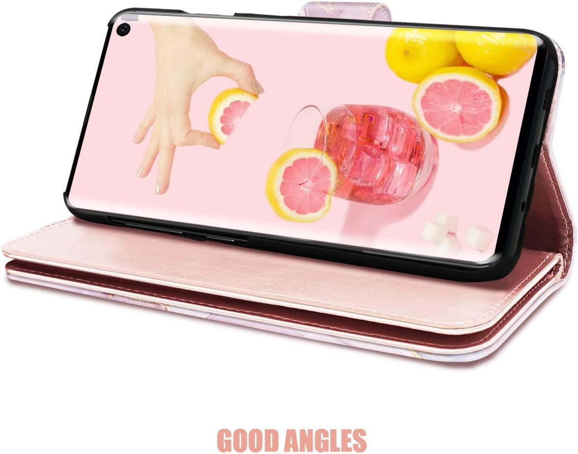 Fingic Galaxy S10e Case, Samsung S10e Case Wallet, Rose Gold Marble 9 Card Holder PU Leather Detachable Wrist Strap Wallet Case for Women Cover for Samsung Galaxy S10E, Rose Gold