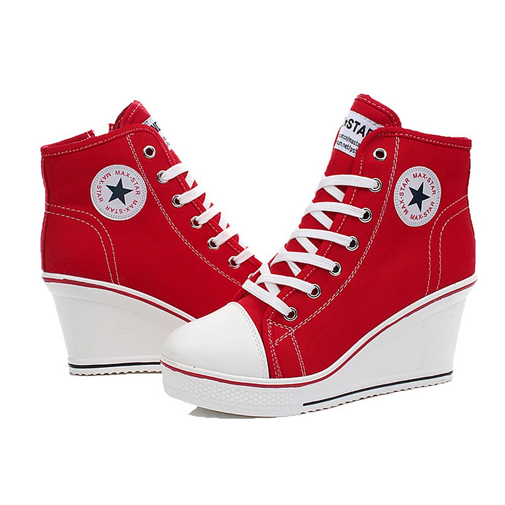 PADGENE Baskets Mode Compensés Montante Sneakers Tennis - Scarpe Casuel in tela da donna