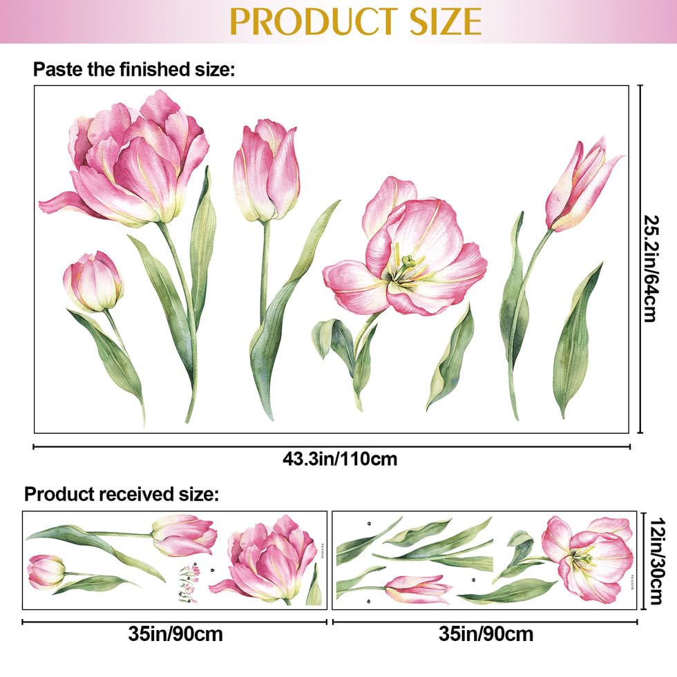 Vinilos Decorativos de Flores Rosadas con Hojas Verdes miniatura 2