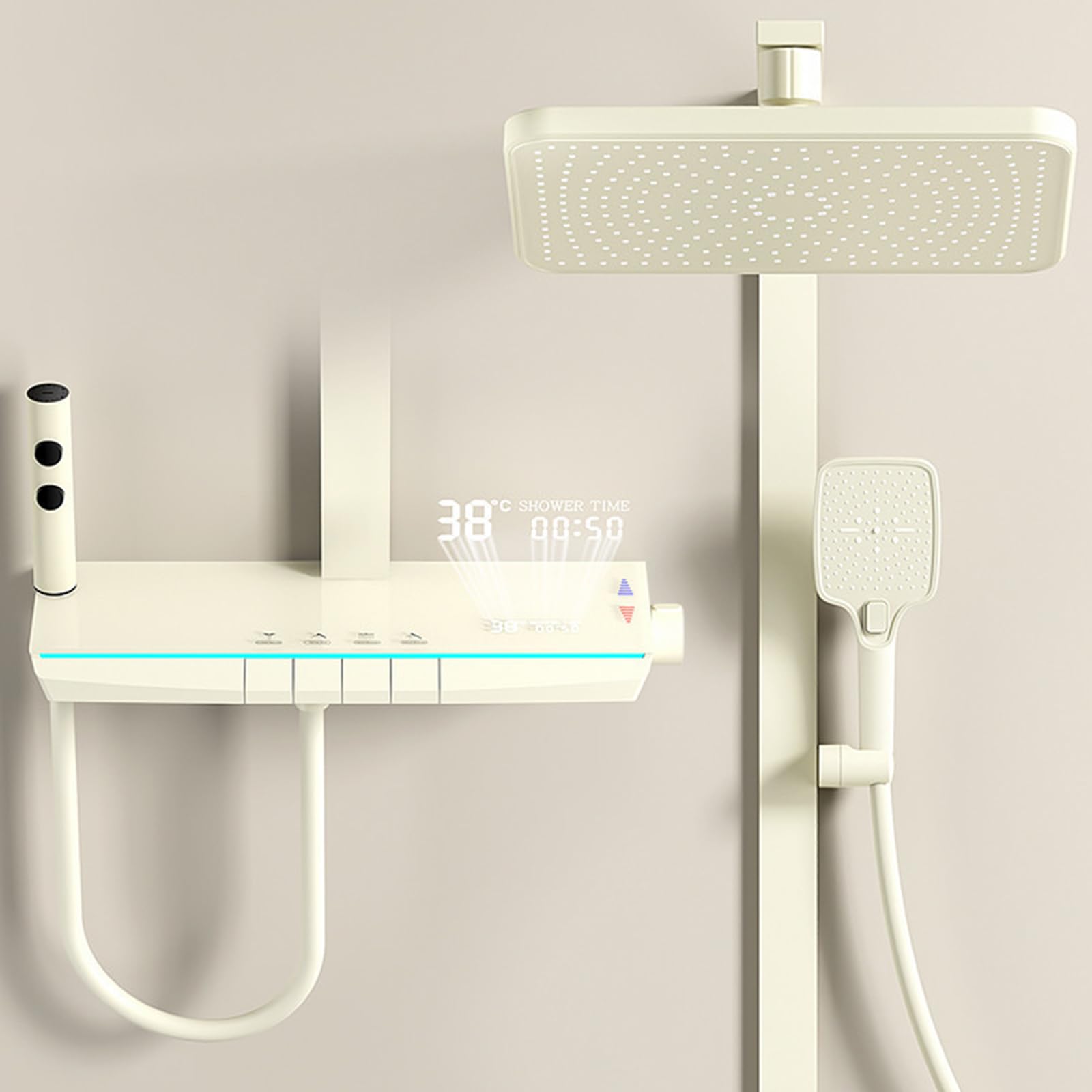 ZYCHSJXA Shower Faucet SetWall Mounted Ambient Lights Digital Display Bathroom, Rainfall with 3 Function Hand, Waterfall Tub Spout and 2 Mode Bidet Sprayer,White