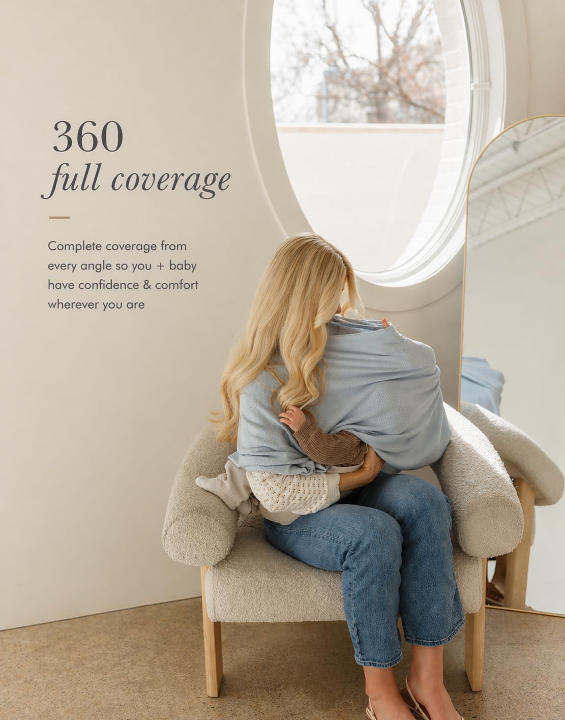 Toci Mom Nursing Cover Poncho for Breastfeeding, Breathable Privacy Poncho, 360° Coverage Nursing Shawl, Multi-Use Car Seat Cover, Baby Blanket & Pumping Cover, One Size (Light Blue)