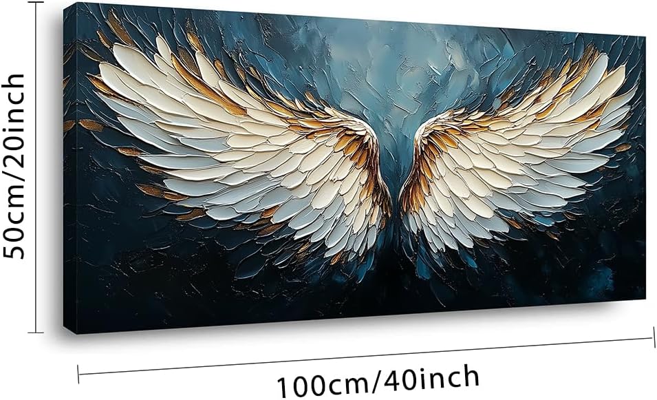ZESTRILIA Angel Wings Wall Art Blue Oil Painting Reproduction Print Modern Abstract Canvas Paintings Waterproof Artwork Picture for Living Room Bedroom Home Office Kitchen Décor (20x40inch)