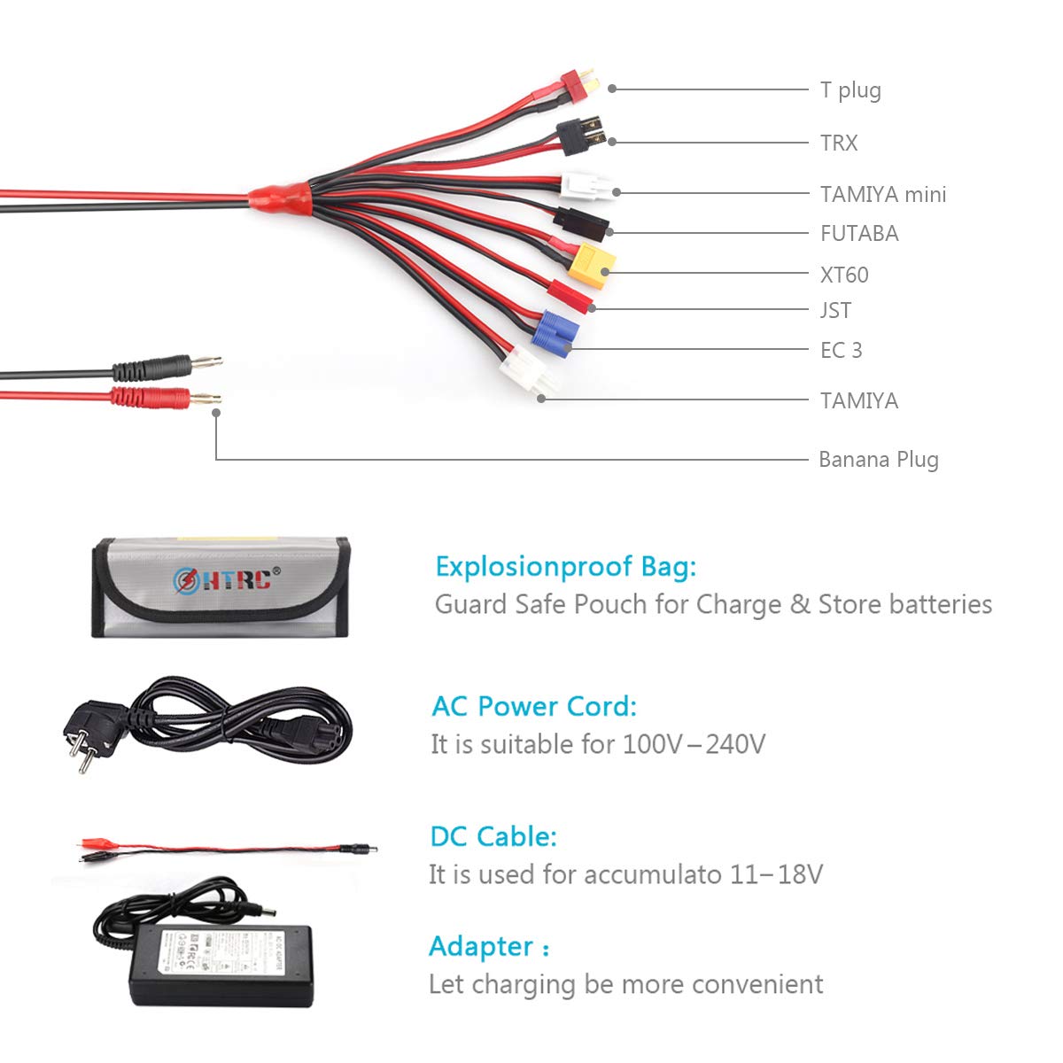 Haisito Cargador de Equilibrio LiPo, 80W 6A 1S-6S Cargador de Batería Digital Descargador para Li-Ion Life NiCd NiMH LiHV PB Batería Inteligente, Conectores Decanos + Fuente de Alimentación