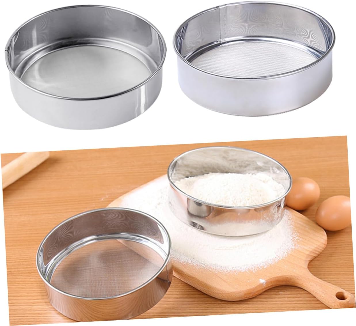 Set of 4 Stainless Steel Mesh Flour Sifters for Baking and Cooking - Round Sieves with Fine Holes - Kitchen Strainers for Cakes, Pasta, and Rice
