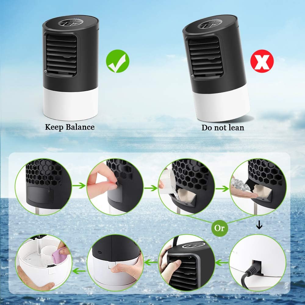Personal Air Conditioner Fan, KUUOTE Portable Desk Fan Quiet Space Air Cooler Misting Fan Small Table Fan Mini Evaporative Air Circulator Purifier Humidifier for Office Dorm Nightstand, Black