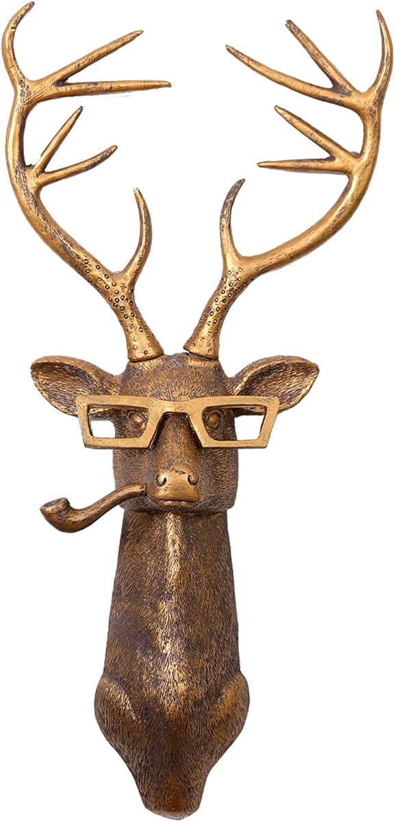 Xuanpax Gold Animal Head Vintage Wall Art Animal Wall Decor Sculpture Home Decor Statue for Living Room, Bedroom & Office(Deer)