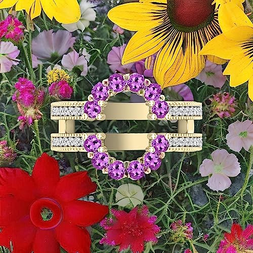 Dazzlingrock Collection Round Gemstone & White Diamond Womens Enhancer Guard Double Wedding Ring, 10K Solid Yellow Gold2