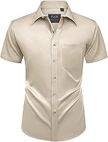 Vista 94 de Alimens & Gentle - Camisas de vestir con bolsillo y manga corta, de color liso y sin arrugas, estilo casual con botones, para hombres