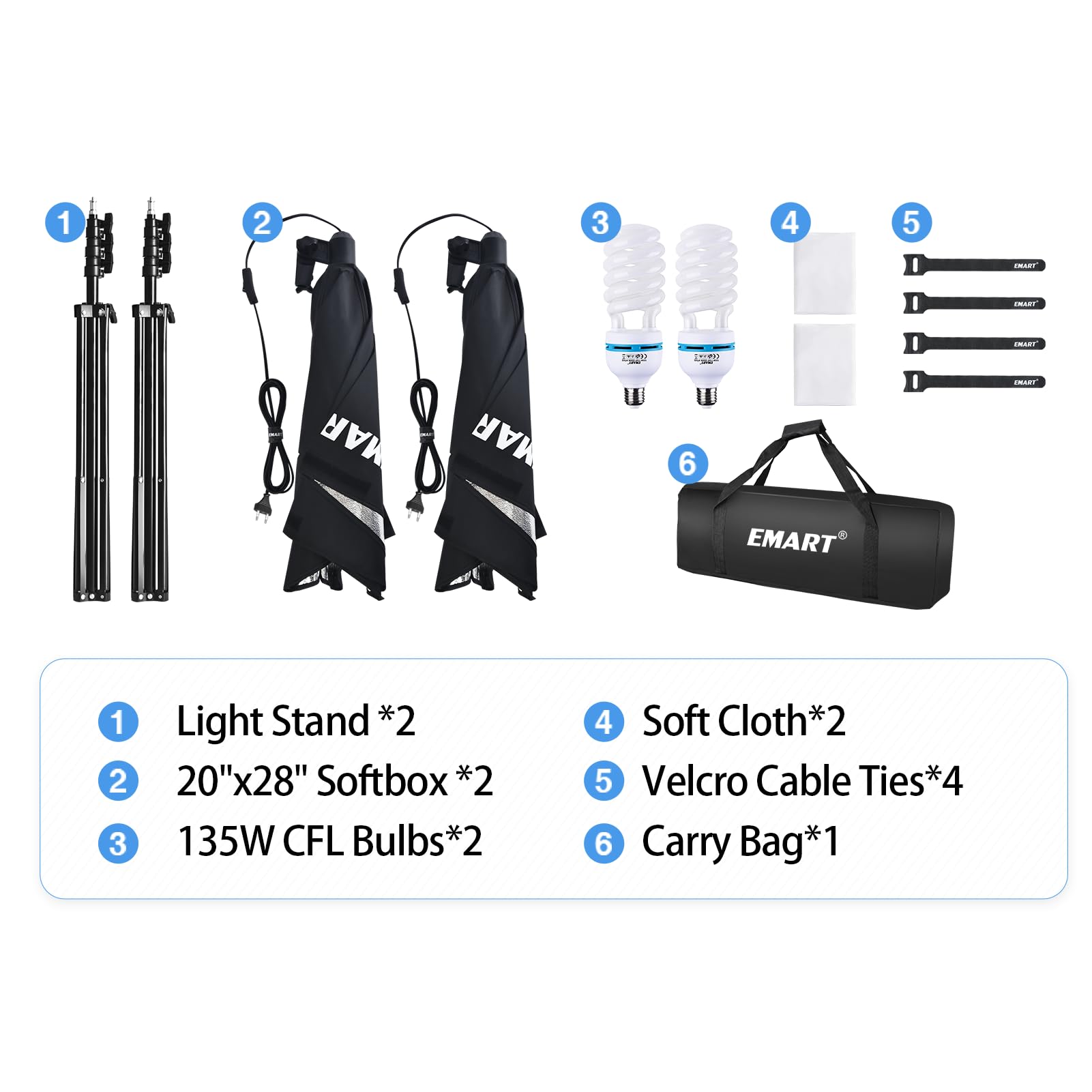 EMART Softbox zestaw do studia fotograficznego, 50 x 70 cm, softboxy o mocy 135 W i torbie transportowej, oświetlenie do studia fotograficznego do fotografii portretowej, studia fotograficznego i