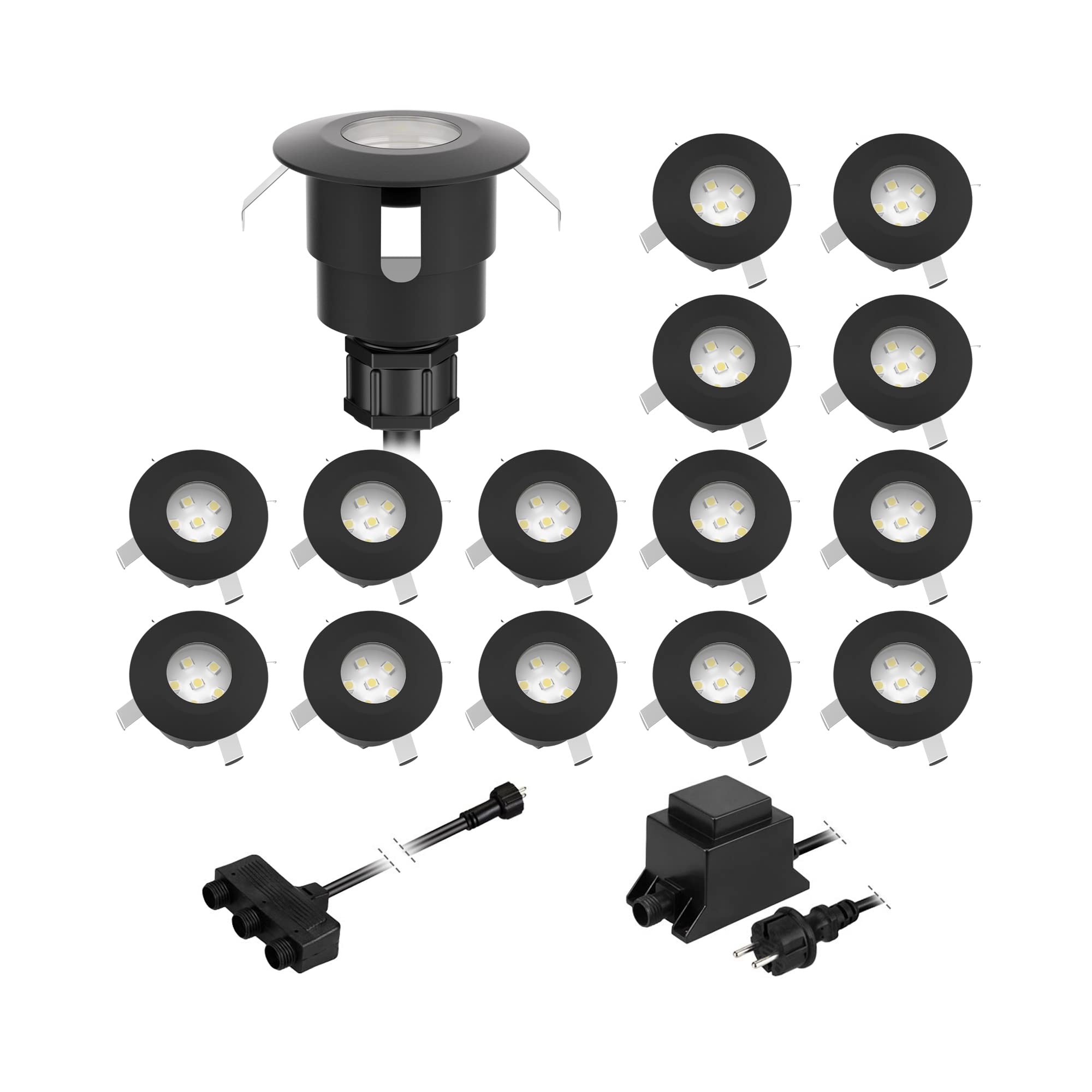ledscom.de Apparecchio da incasso a pavimento a LED ATRIA per uso esterno, IP65, nero, rotondo, Ø 40 mm, bianco caldo set da 15