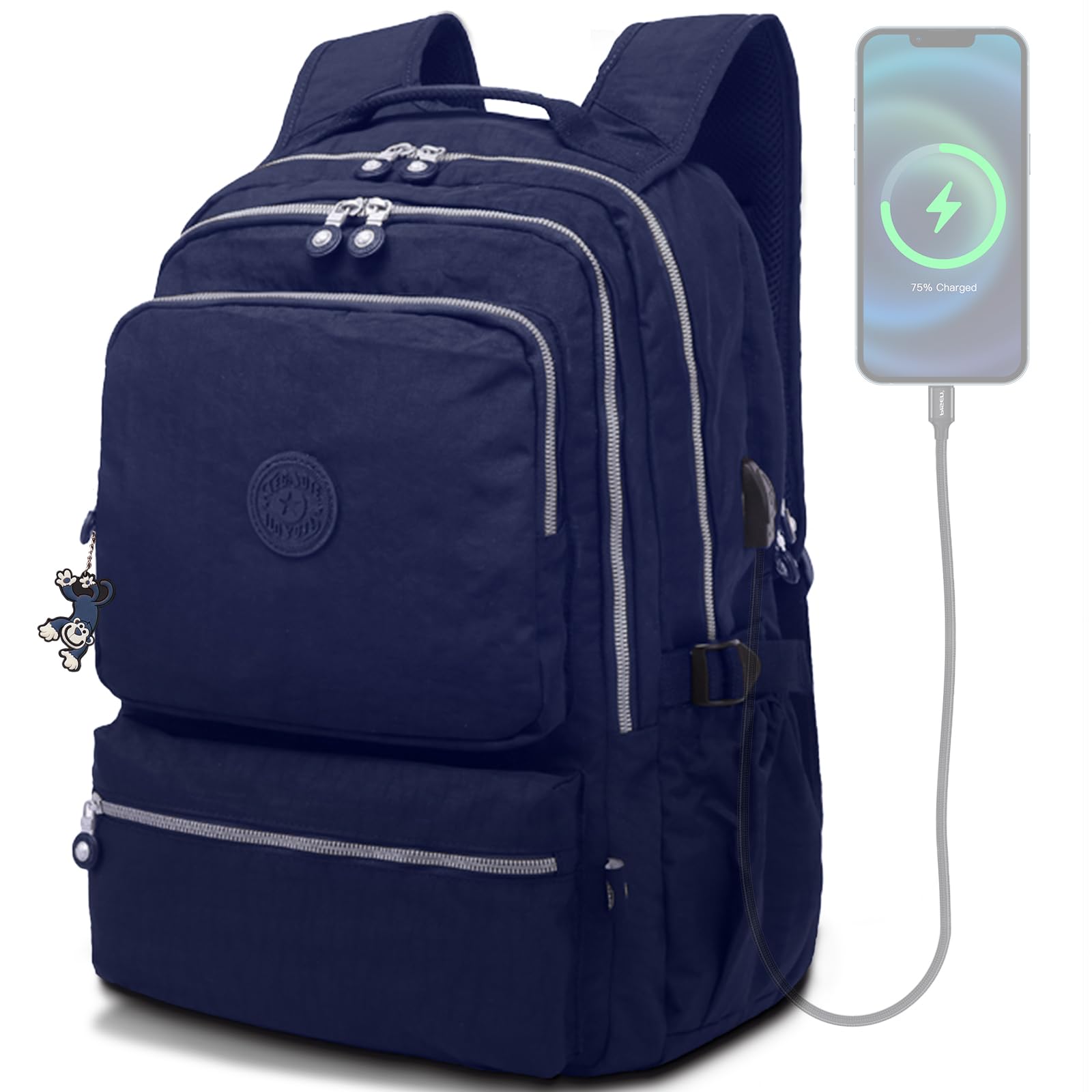 Zaini da viaggio multifunzione in nylon per laptop zaino casual resistente all'acqua con porta di ricarica USB per uomo donna escursionismo campeggio ciclismo Packback Daypack - blu navy, Blu