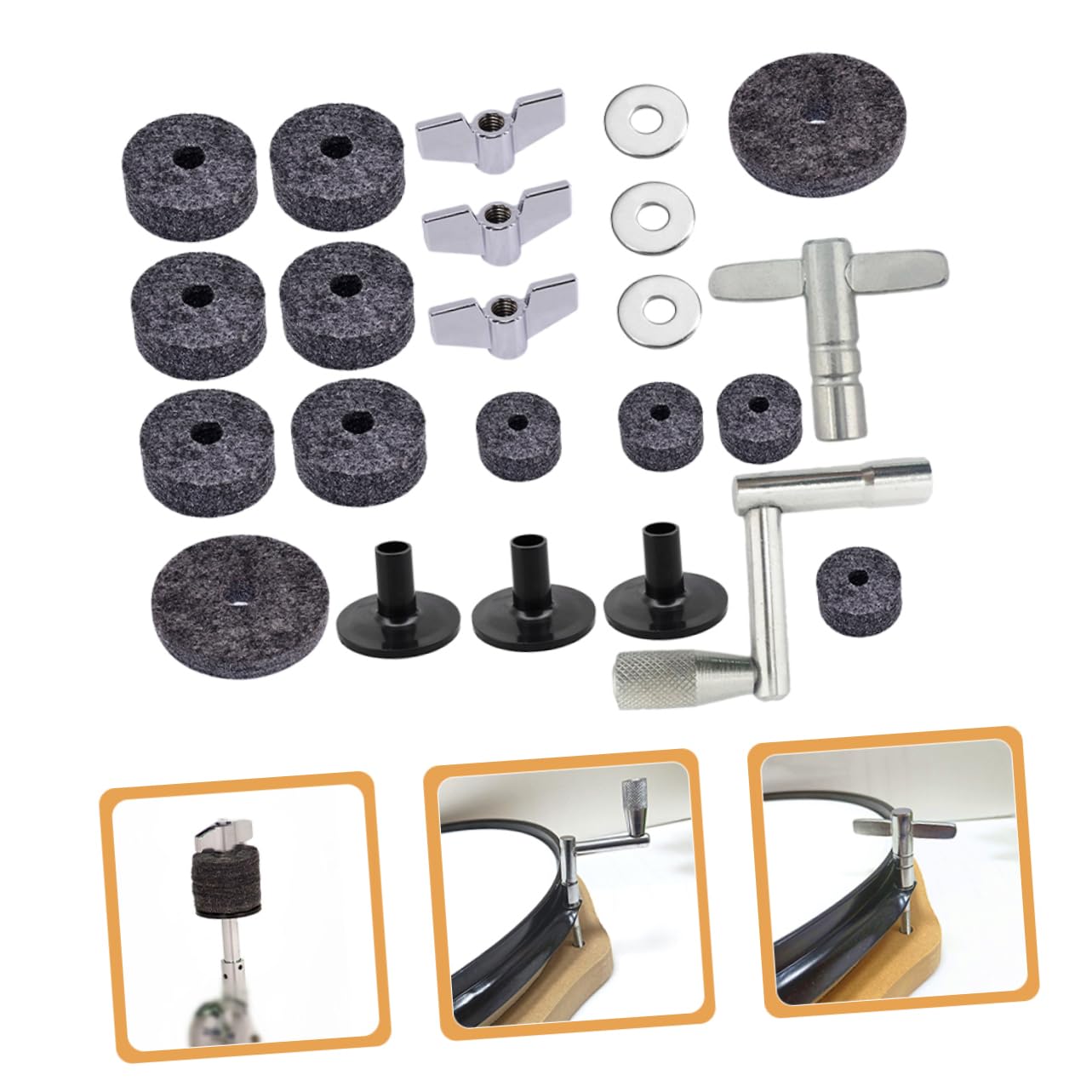 Totority Drum Set Felt Pads 23-piece Set Cymbal Felts Pads Drum Clutch Metal Material