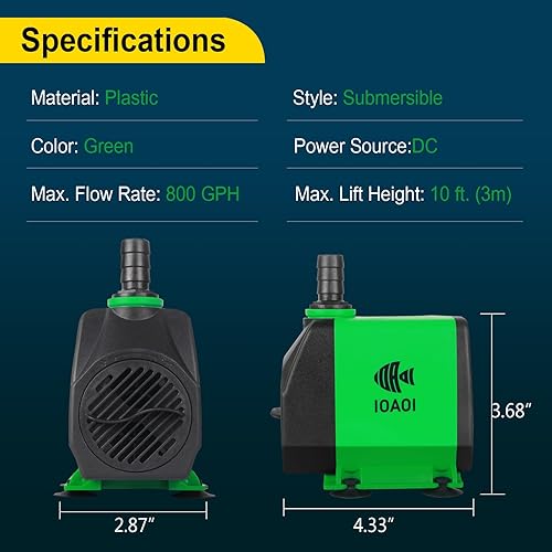 Miniatura 4 de Bomba de agua de CC de 800 GPH para acuario, pecera, fuente, estanque, estatuas e hidroponía - Bomba de retorno sumergible de alta eficiencia