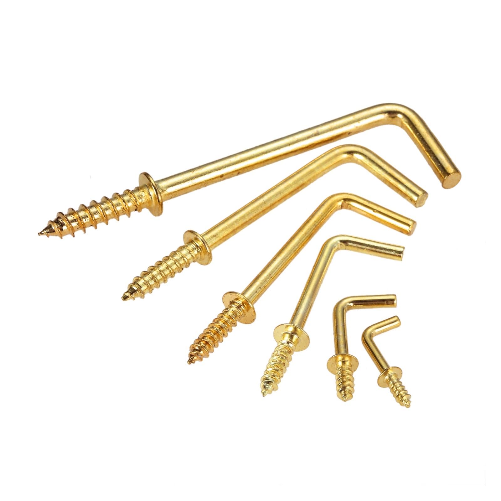 Ganci a vite Vite piegata quadrata lunga, 20 pezzi Ganci for tazza for comò a forma di L Viti ad angolo retto Gancio stile 7 Telaio in lega giallo oro Occhi di pecora Ferro appeso 7mm-70mm(70x21x4.2mm