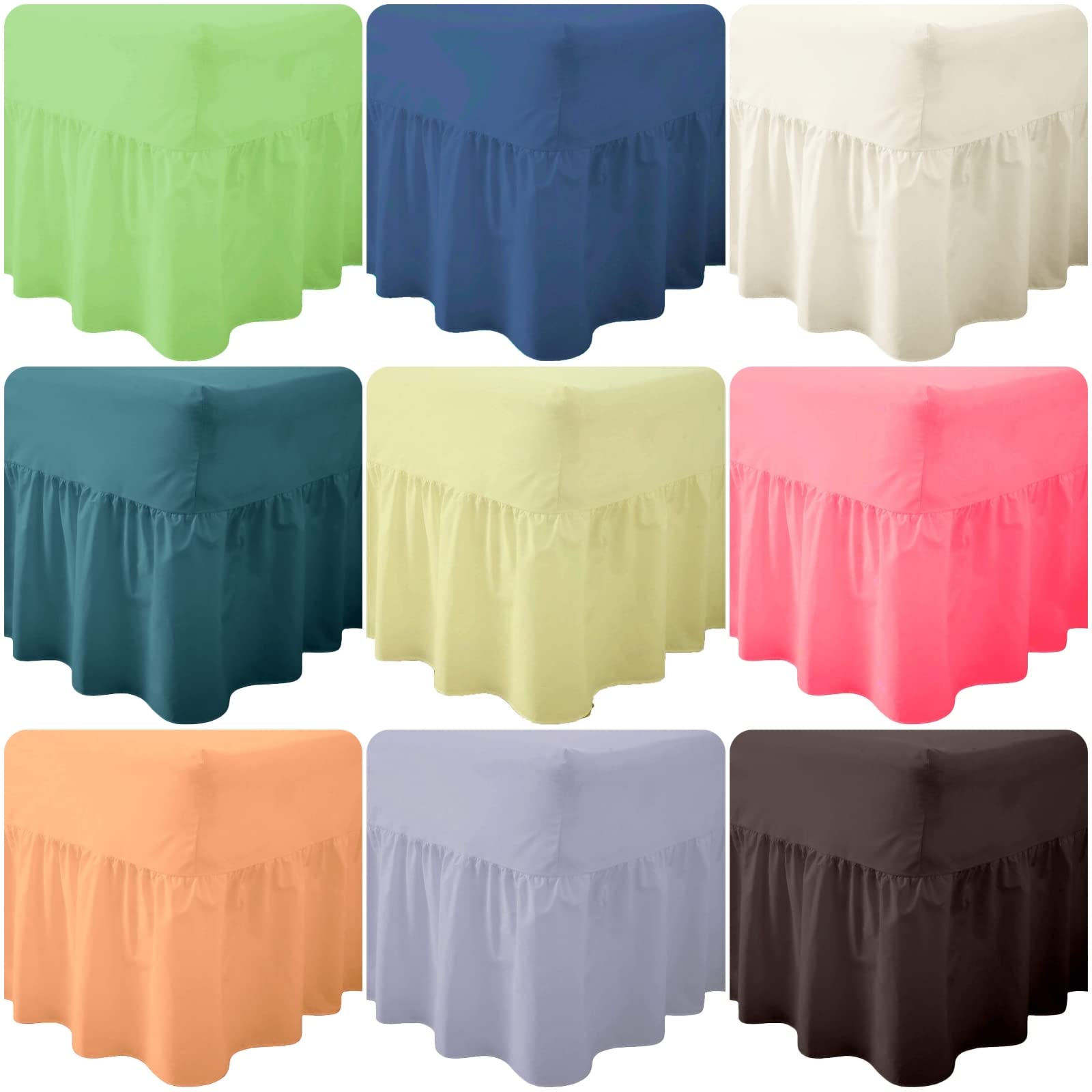 Plain Polycotton Frilled Valance Double Fitted Sheet 25cm Deep, Soft Percale Double Bed Valance Fitted Sheet Frill 30cm (Lemon)