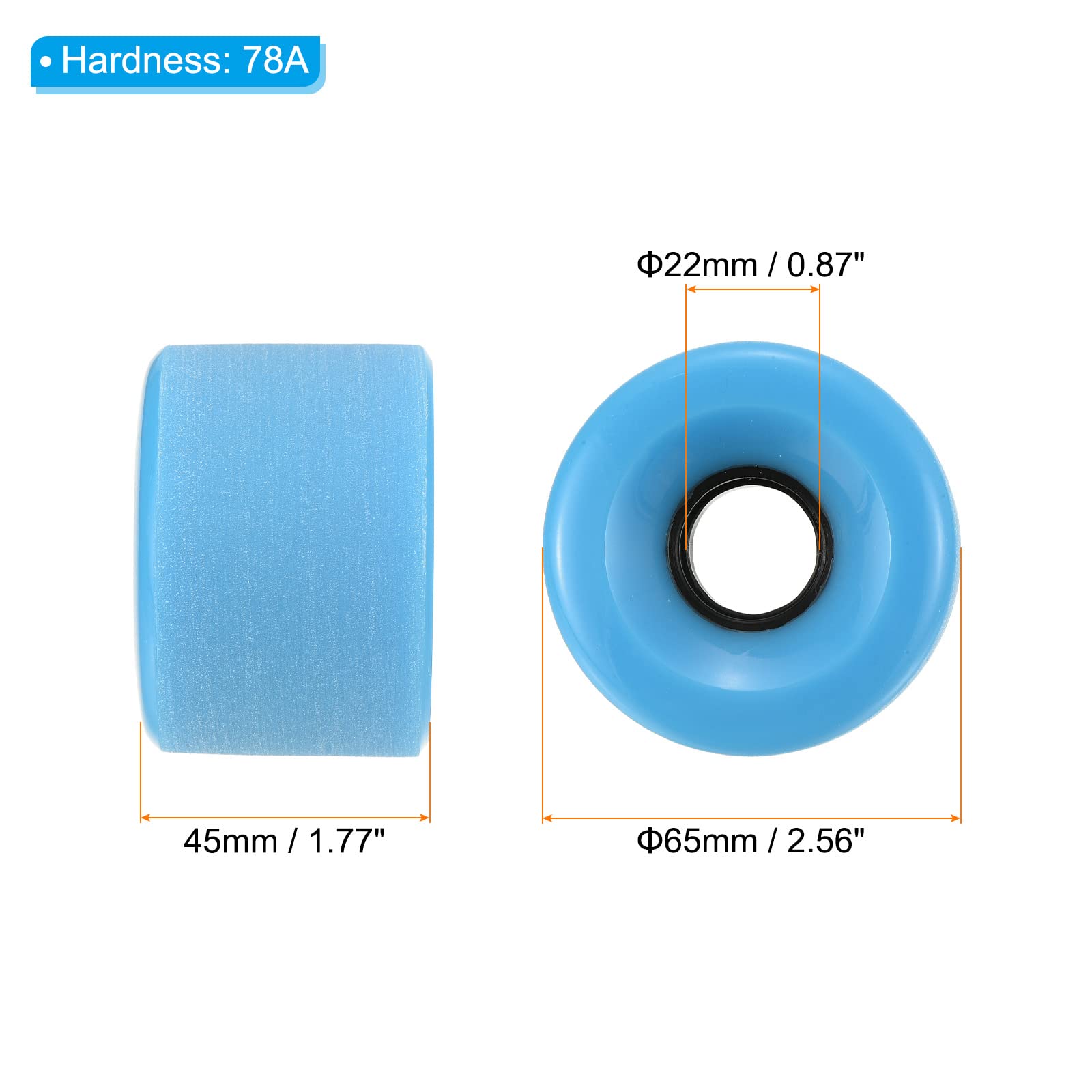 PATIKIL Lot de 4 roues souples pour longboard 78A 65 mm 78A en PU givré, bleu
