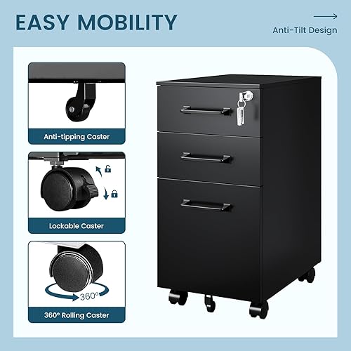 Miniatura 13 de MIIIKO Archivador de 3 cajones con cerradura, archivadores verticales de metal negro para oficina en casa, gabinetes de archivos completamente