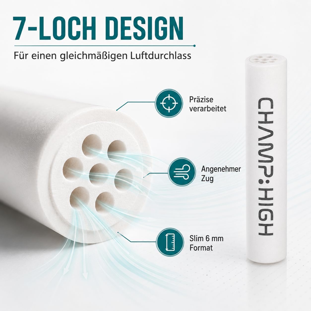 Champion High Slim Activated Carbon Filter 6 mm - Pack of 10 (10 x 1 Boxes) Cigarette Filter Activated Carbon, Slim Active Filter for Cigarettes & Joints, Compact Travel Boxes, Reusable