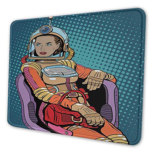 N / A Astronaut Office Mouse Pad Retro Inspired Space Lady avec Sac à Main sur Une Chaise Girl Power Womens Day Mouse Pad for Women Glitter Petrol Blue Multicolor