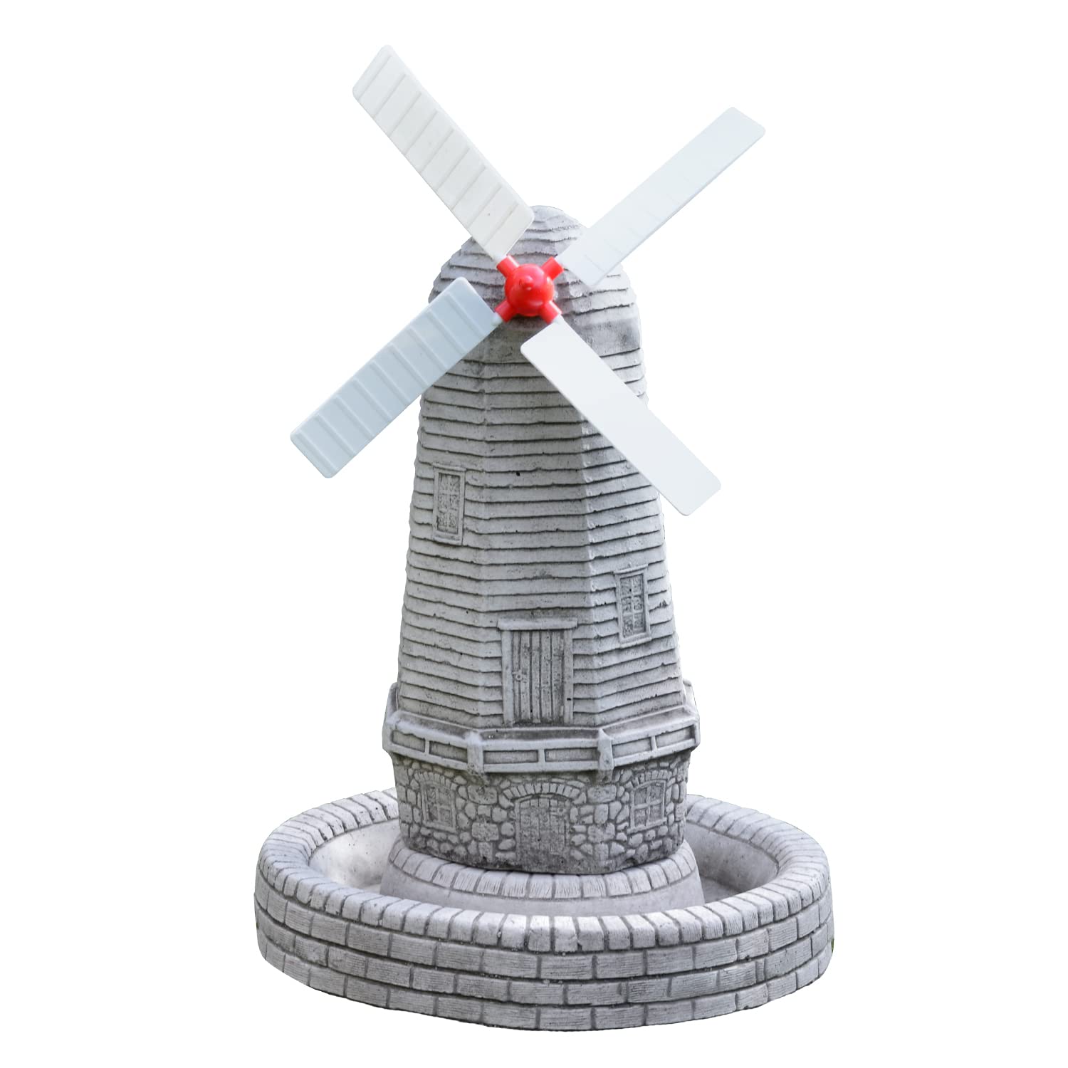 ONEFOLD Windmill Garden Ornament, Giant Outdoor Garden Feature, Large Stone Sculpture, Bird Bath and Feeder, Water Basin