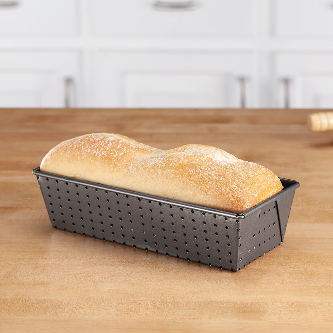 Perforated Bread Pan - Carbon Steel Non-Stick Loaf Pan - 10 Inches x 4.5 Inches x 3 Inches - Ideal for Baking Crusty Bread, Wheat Bread, Italian Bread, and More - Even Baking and Crispy Crusts - Easy