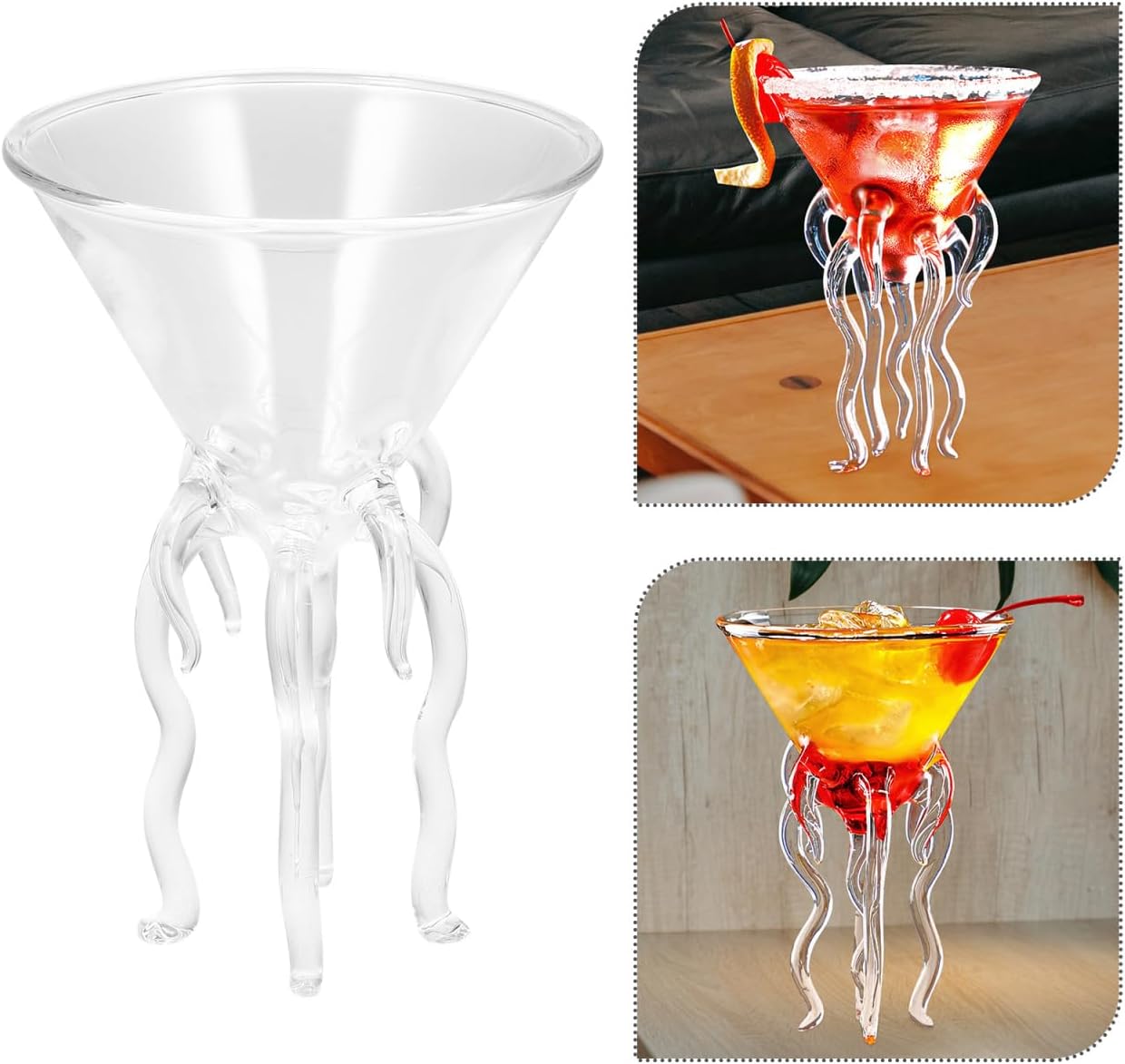Hemoton Creative Cocktail Glasses Set of 2 4.92 Inch Clear Octopus Goblet Stemware for Party Entertaining Margaritas and Juice Drinks