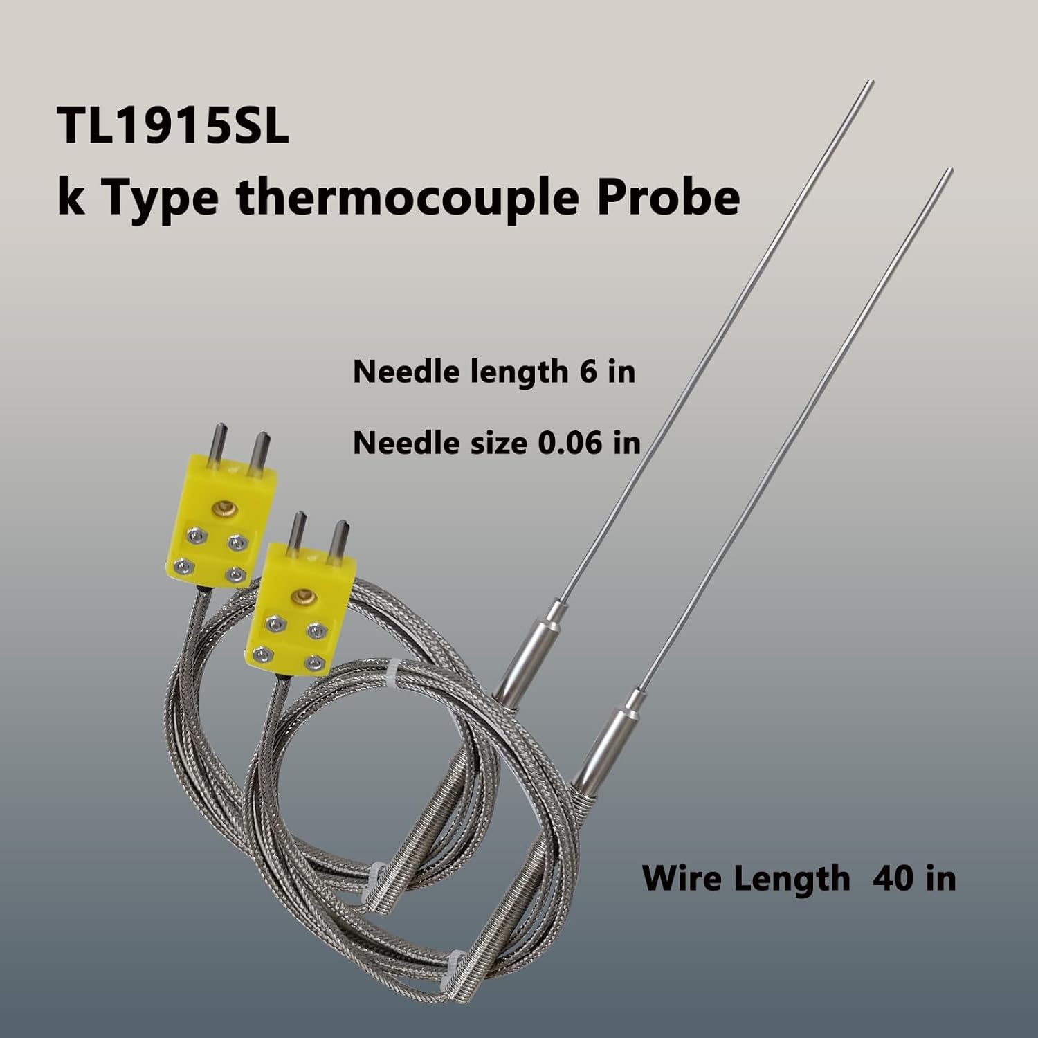 2-Pack TL1915SL K-Type Thermocouple Probe Length 6in / 0.06in /40 in Flexible Temperature Senso -40℉~1230℉ High Temp Probe for Industrial HVAC Automotive Furnace