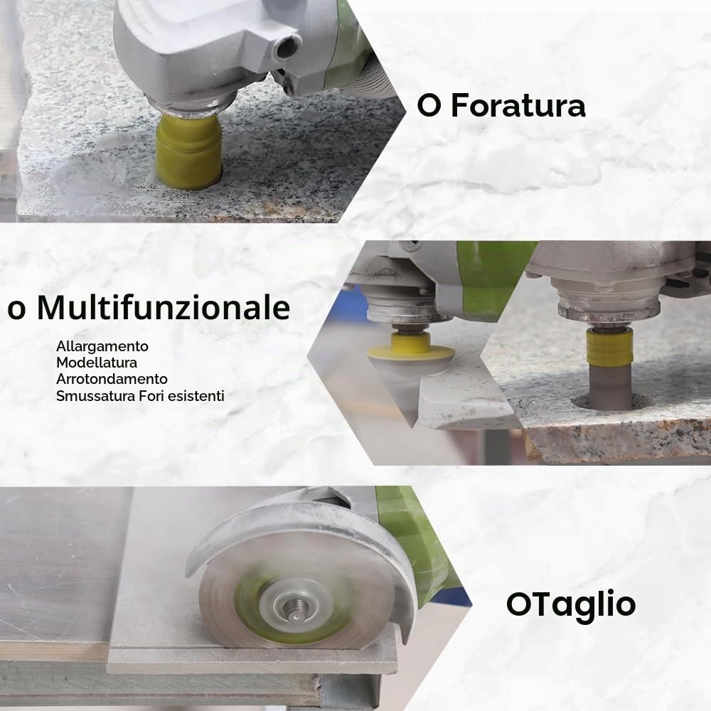 Punte per Trapano Diamantate - 11pezzi(6/8/10/20/25/35/50/68+10mmFresa Diamantata+50mmPunta Smusso+ 115mmDisco+Adattatore)per Piastrelle di Ceramica Porcellana Marmo Granito M14 Filettatura