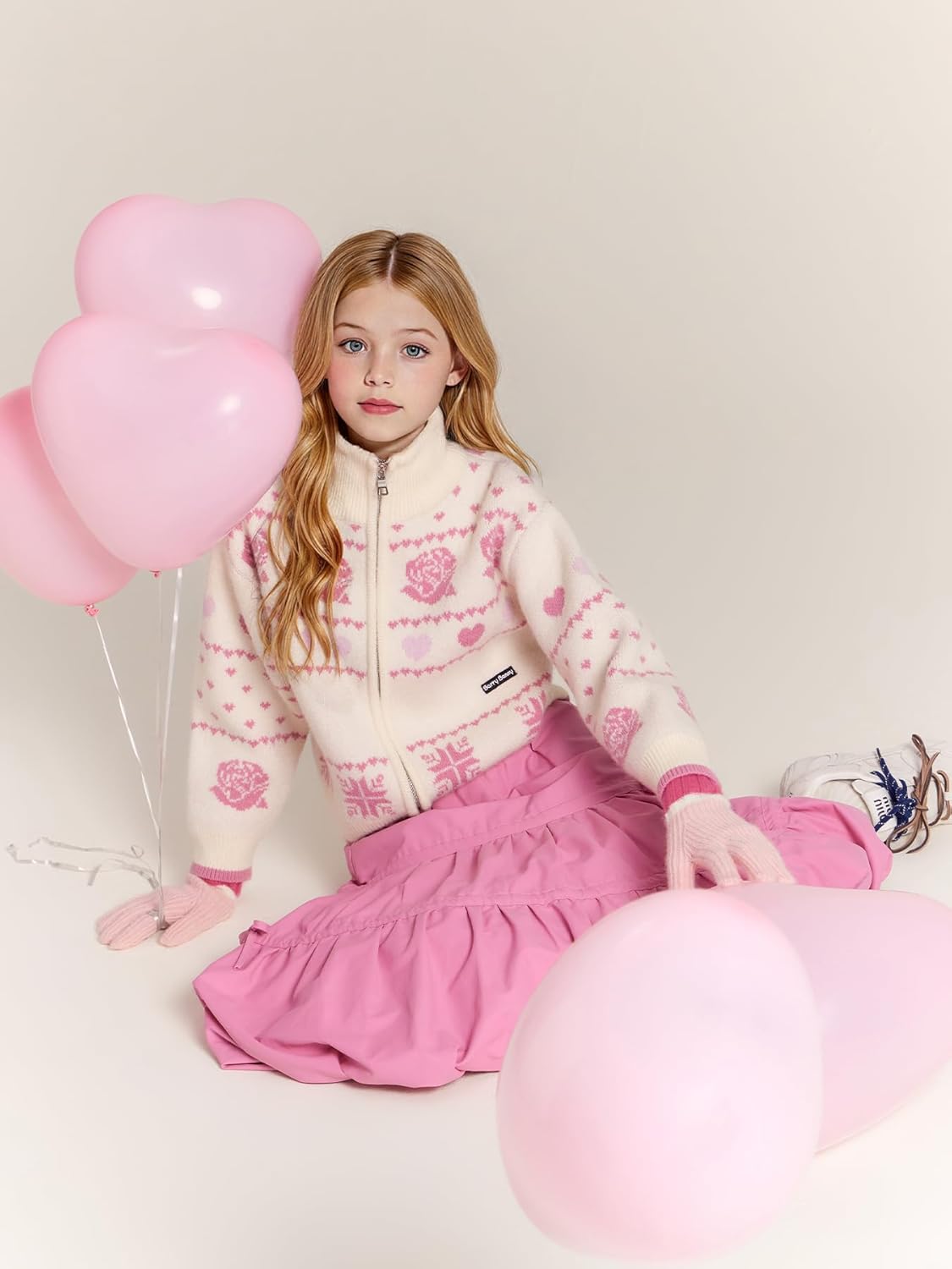 Girls Cardigan Sweater Zip Up Winter Coat White Knit Rose Heart Design, Kids School Uniform Fall Jack for Girls 6-16Y - Image 8