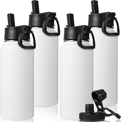 Miniatura 35 de Neihepal - Botellas de agua aisladas de 32 onzas a granel con 2 tapas (pajita y boquilla), botella de agua de acero inoxidable de doble pared, Azul