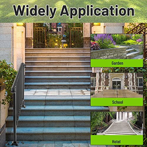 SPACEEUP Step Handrail Fit for 3 or 4 Steps Wrought Iron Handrail for Outdoor Steps Matte Black Stair Railings with Installation Kit