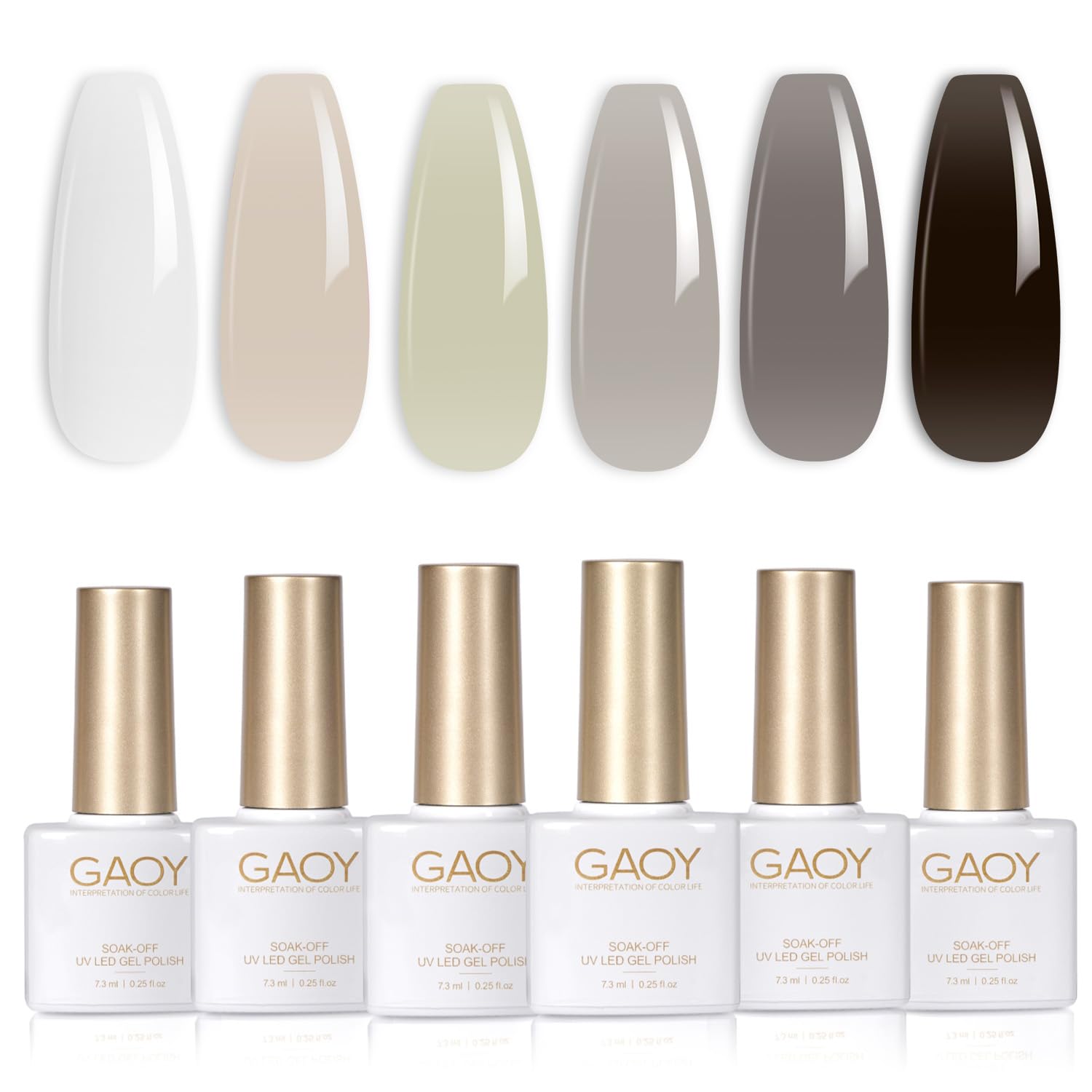 GAOY Jelly Black White Gel Nail Polish Set, 6 Transparent Colors Sheer Green Gray, Soak Off UV Light Cure Gel Polish Kit for Salon and Nail Art DIY at Home