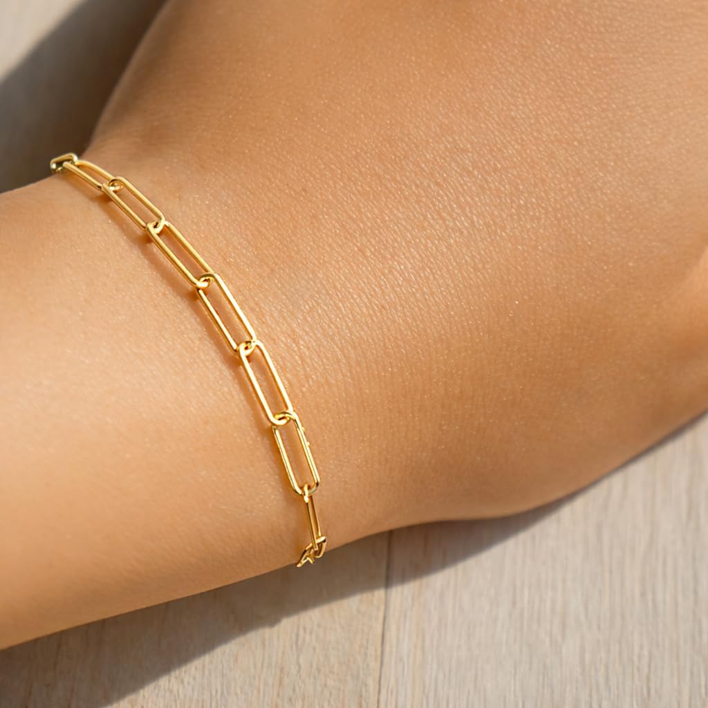 Real Genuine 1/20 14K Yellow Gold GF Paperclip Bracelet 4 mm 7 Inch Paper Clip for Women and Men - Image 2