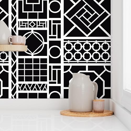 Miniatura 8 de Spoonflower Peel & Stick Wallpaper Swatch - Trellis Black White Circles Graffiti Chinoiserie Palm Beach China Custom Removable Wallpaper