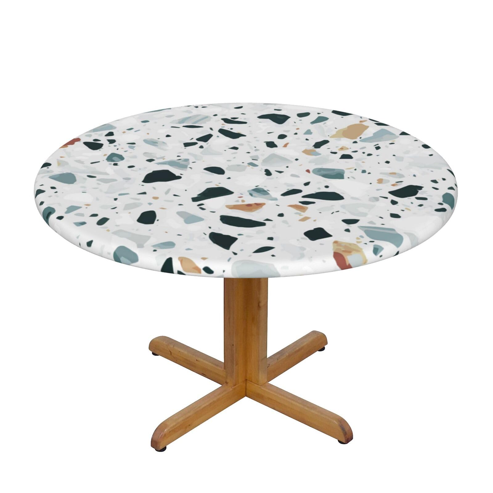 Flyife Terrazzo Marble Pastel Printed Round Tablecloth - Elastic Edged Fitted Table Cloth Round 122Cm, Waterproof Wrinkle-Free Table Cover