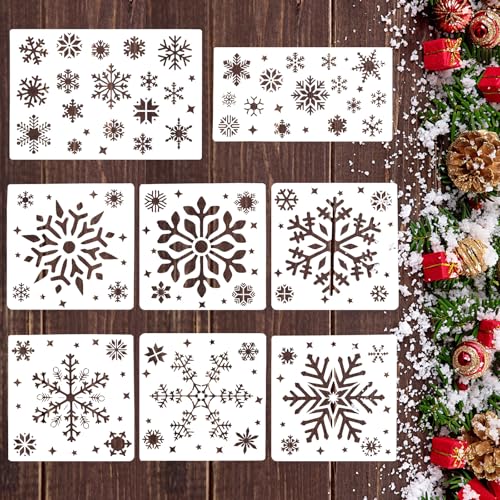8 Pcs Christmas Snowflake Stencil for Crafts, Large Reusable Snowflake
