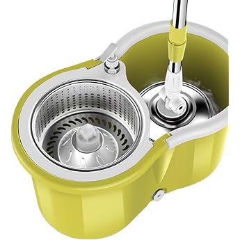 Mop Set with Bucket Floor Mop with 2 Microfibre Replacement Heads Floor Mop with 48 Inch Stainless Steel Telescopic Handle Turbos Mop Complete Set Cleaning Bucket with Mop Spins Mop for Floor Cleaning