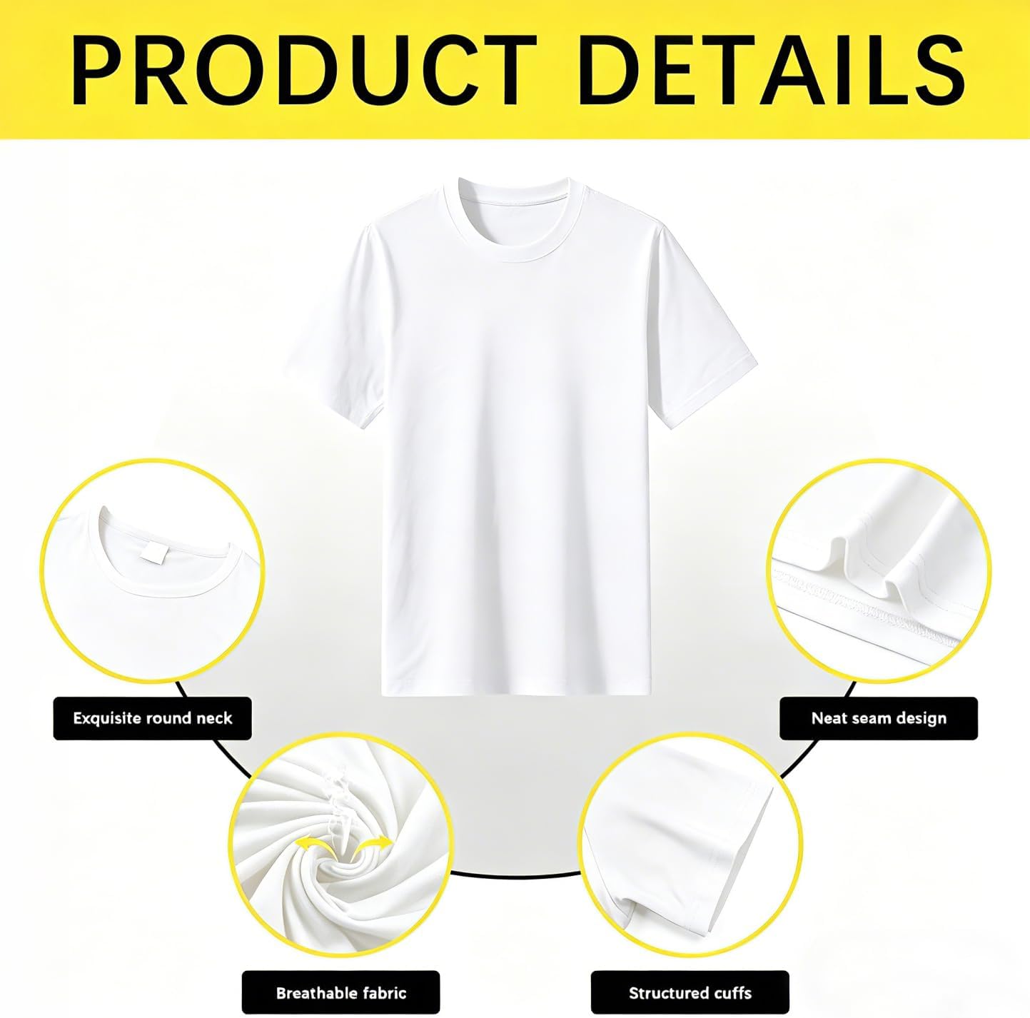 ORJ 1Pack Adult Black/White T Shirts, Blank Polyester Tshirts Crew Neck for Unisex,Men and Woman tee