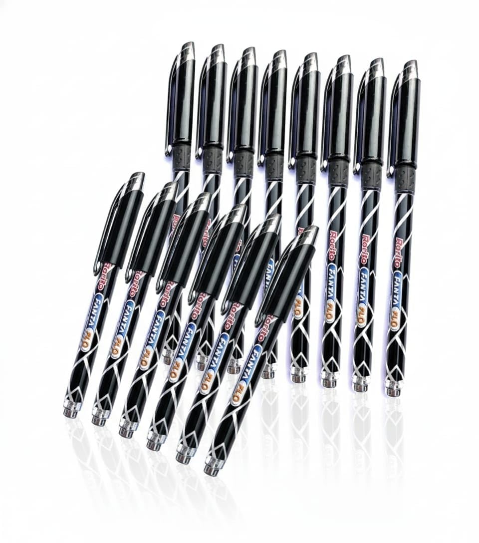 Rorito's Fantaflo Black 20 Ball Pens | Smooth Writing Ballpoint Pen with Dotted Grip | 1.0 mm Waterproof Ink | Ideal for Exams, OMR Sheets, and Everyday Writings (Black Ink)