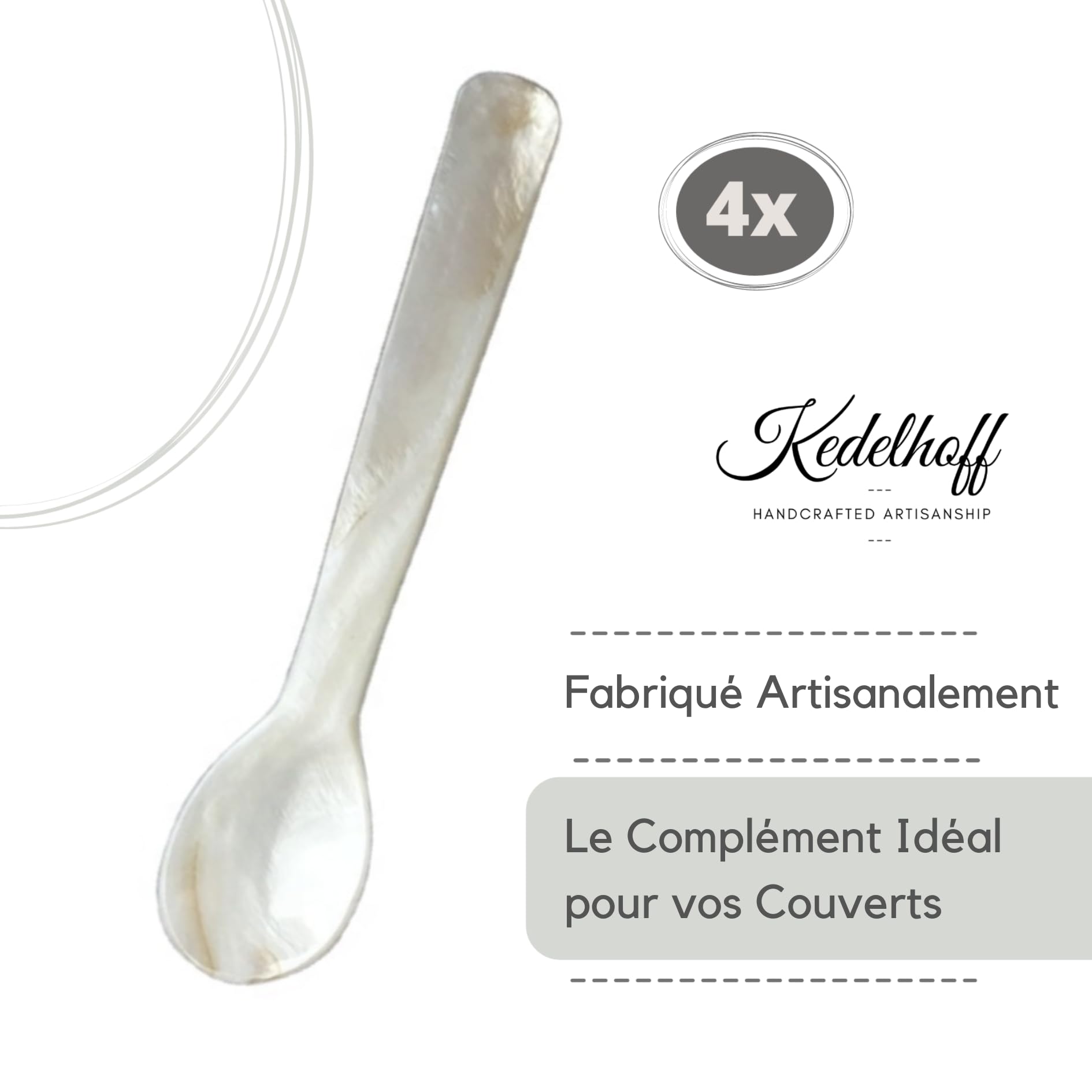 Lot de 4 Cuillères en Nacre Véritable I Cuillère à caviar fabriquée à la main I Cuillère à œuf nacrée (Naturelle), Environ 12 cm