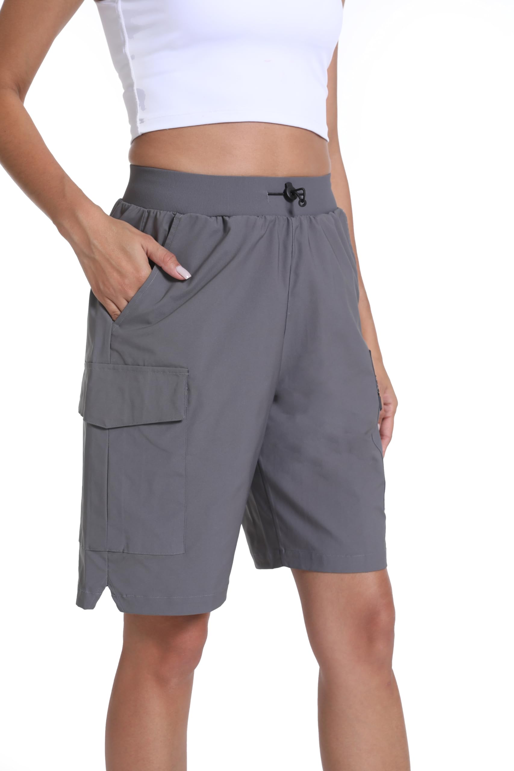 Rrosseyz Women's Hiking Cargo Shorts with Pockets Quick Dry Athletic Gym for Women Exercise Lounge(Charcoal Grey,L)