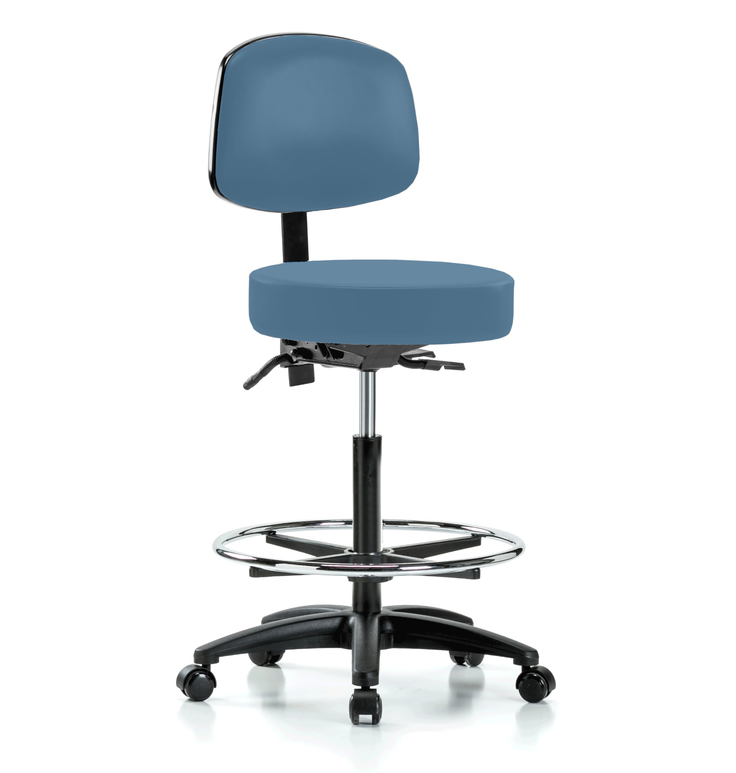 Perch Exam Stool with Foot Ring, Casters, 25-35", Colonial Blue