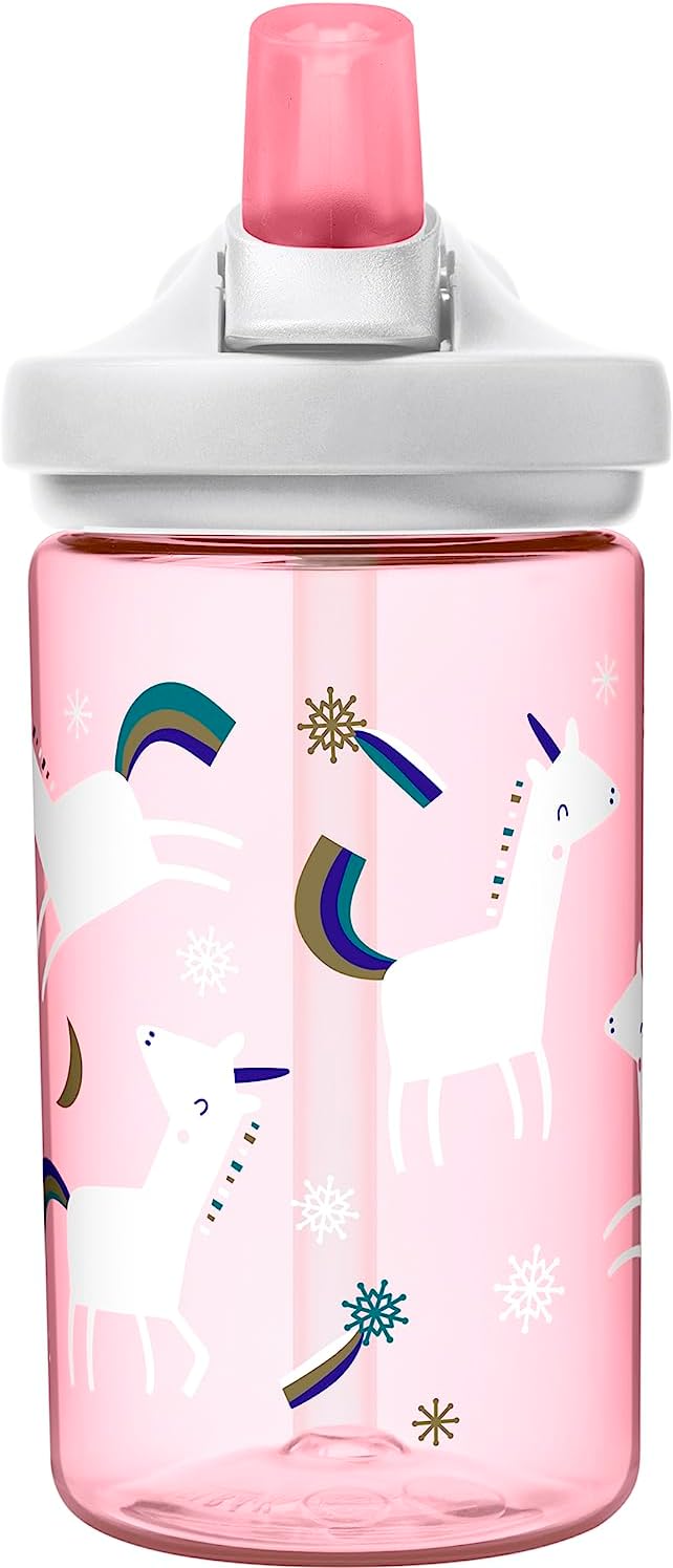 CamelBak Eddy+ 14 oz Kids Water Bottle with Tritan Renew – Straw Top, Leak-Proof When Closed, Snowflake Unicorn