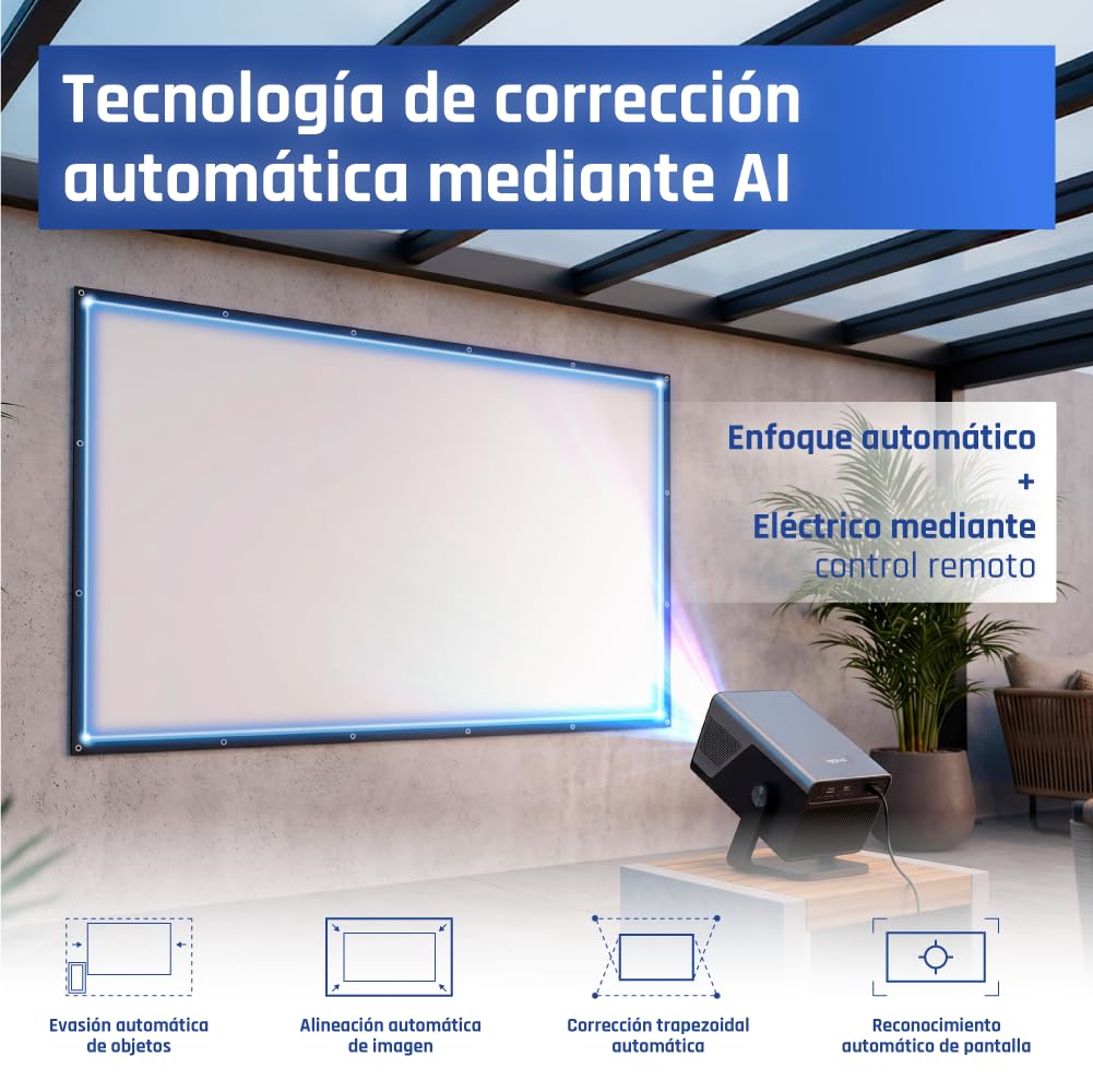 iggual - Pack Proyector Portátil Full HD 1080 p, (Android 14, WiFi, Bluetooth, HDMI) + Pantalla Proyección 100" Pulgadas, (Tela Plegable, Antiarrugas), Usos: Cine en Casa, Streaming, Gaming,
