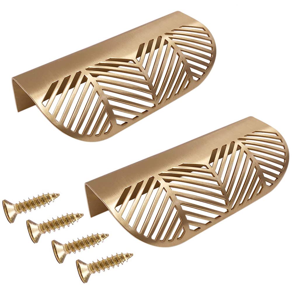 2 Maniglie Per Mobili In Ottone Oro - Forma Foglia, Per Porte, Cassetti, Cucina, Guardaroba - Foto 4