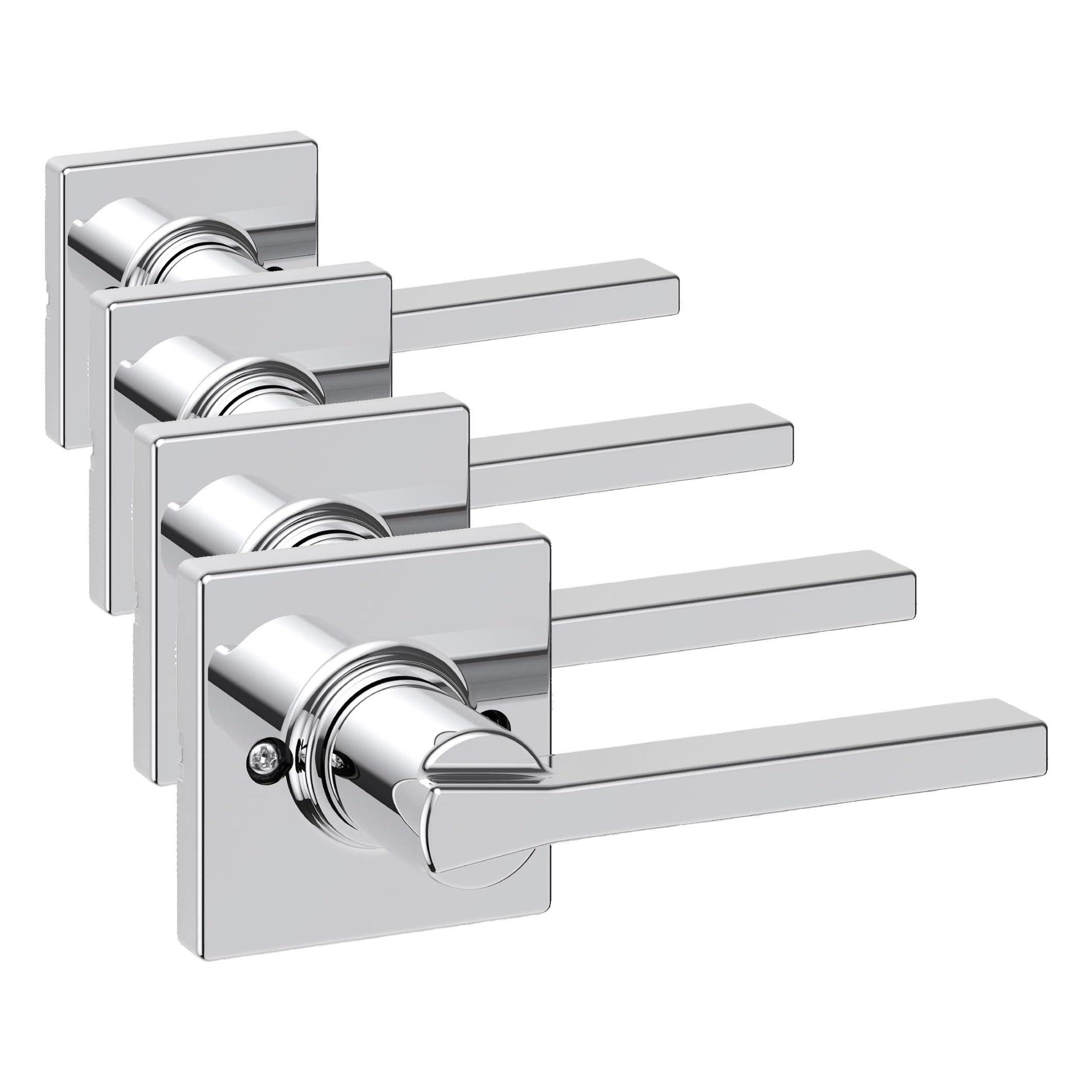 Kwikset Casey Dummy Door Handle, Single Sided Lever for Closets, French Double Doors, and Pantry, Polished Chrome Non-Turning Reversible Interior Push/Pull Lever (Pack of 4)