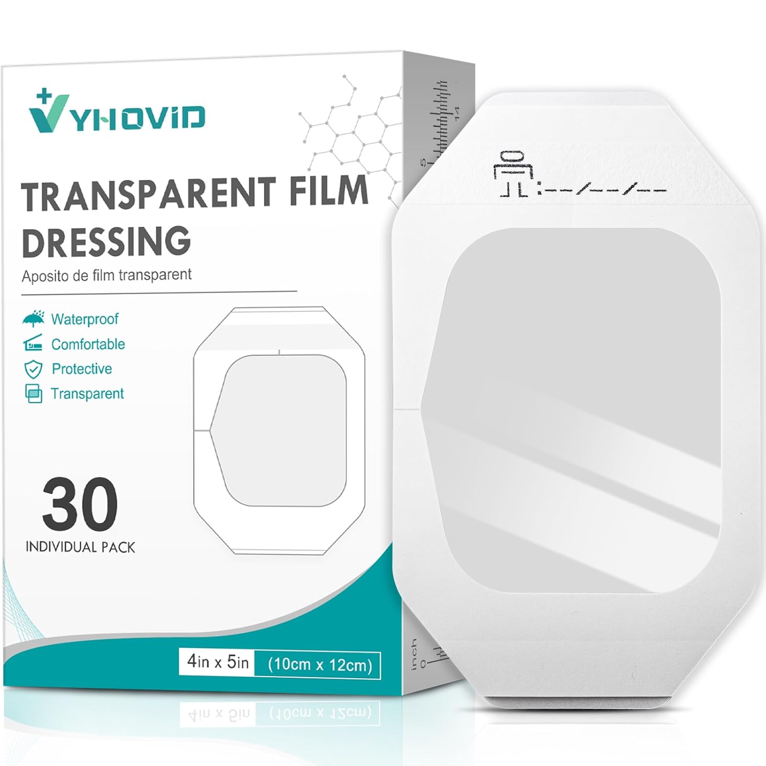 Transparent Film Dressing 4 x 4 75 Box of 30 - Waterproof Bandages for Swimming Showering Wounds Post