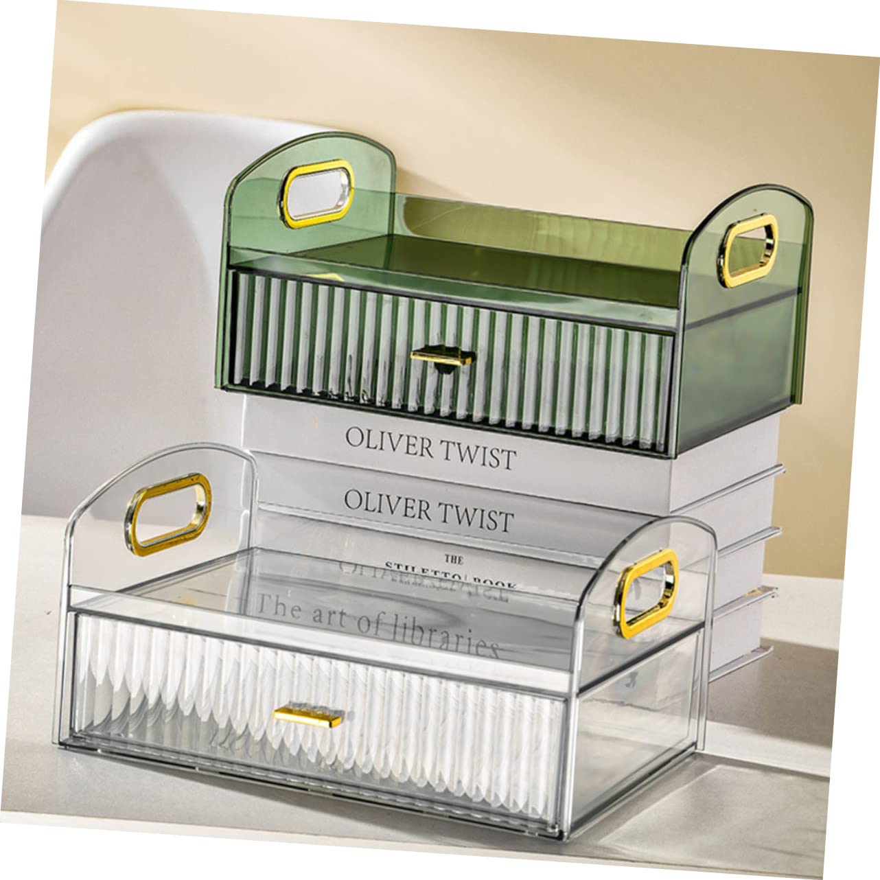 Boîte de Rangement Maquillage Verte PET Tiroir Grosse Capacité